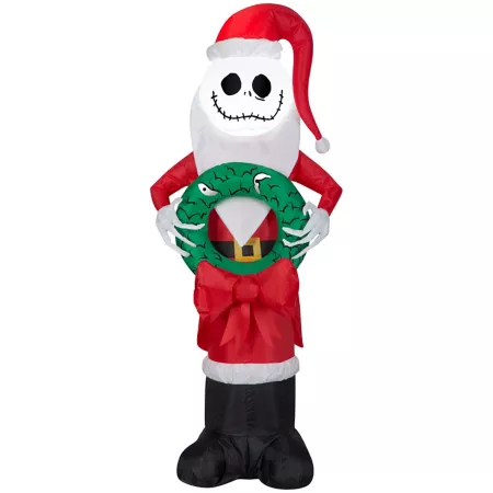 Gemmy Airblown Outdoor Inflatable Jack Skellington in Santa Costume with Crown Garden Art & Statues