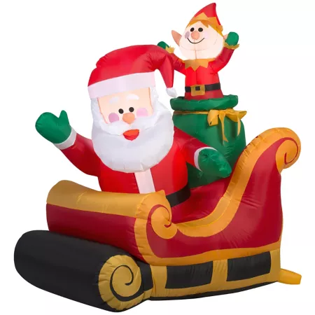 Gemmy Airblown Outdoor Inflatable Santa and Elf in a Sleigh Garden Art & Statues