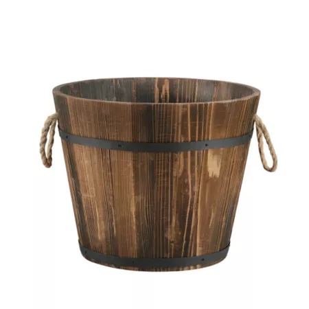 25L Whiskey Barrel Planter with Rope Red Shed Vases & Indoor Planters