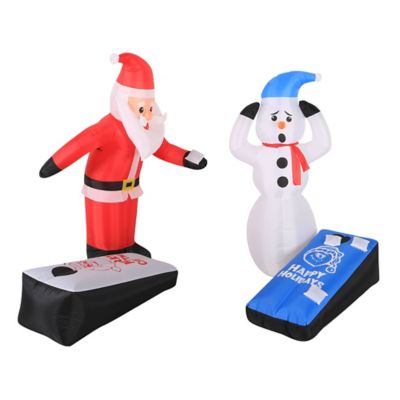 Occasions Outdoor Inflatable Santa and Snowman Playing Cornhole