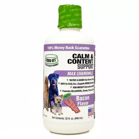 Liquid-Vet K9 Calm and Content Support Bacon Flavored Anxiety Supplement for Dogs 32 oz. Dog Anxiety Supplements