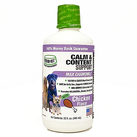 Liquid-Vet K9 Calm and Content Support Chicken Flavor Anxiety Supplement for Dogs, 32 oz.