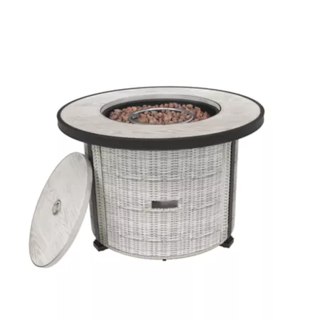 Legacy Heating 36 in Round Wicker Propane Fire Pit Table with Cover Lava Stone 50 000 BTU Fire Pits