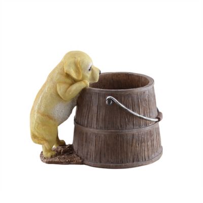 Red Shed 12 in. Puppy with Bucket Planter, Brown
