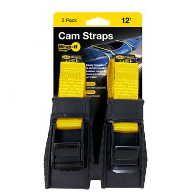 Wrap-It 1 in. x 12 ft. 750 lb. Capacity Cam Straps with Rubber Buckle Protector, 2-Pack -  102-CS-12YE