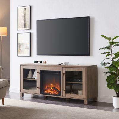 Hudson&Canal Quincy Rectangular TV Stand with Log Fireplace for TVs Up to 65 in.