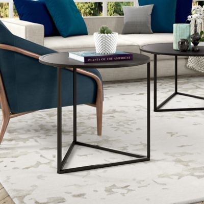 Hudson&Canal Jenson Wide Round Patio Side Table with Metal Top, 24 in.