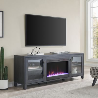 Hudson&Canal Quincy Rectangular TV Stand with 26 in. Crystal Fireplace for TVs Up to 80 in.