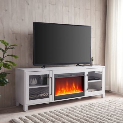 Hudson&Canal Quincy Rectangular TV Stand with 26 in. Crystal Fireplace for TVs Up to 80 in.