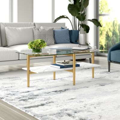 Hudson&Canal Otto Rectangular Coffee Table with Faux Marble Shelf, 47 in. W