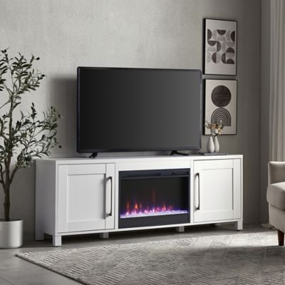 Image showing 9 th Hudson&Canal Chabot Rectangular TV Stand with 26 in. Crystal Fireplace for TVs Up to 80 in.