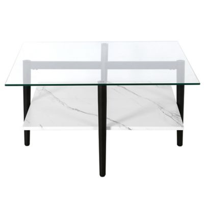 Image showing 2 th Hudson&Canal Otto Square Coffee Table with Faux Marble Shelf, 32 in.