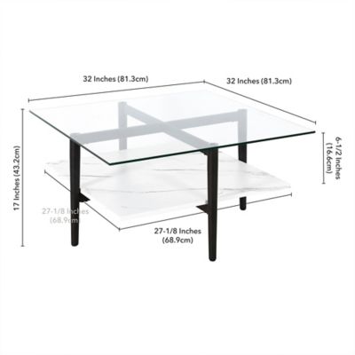 Image showing 4 th Hudson&Canal Otto Square Coffee Table with Faux Marble Shelf, 32 in.