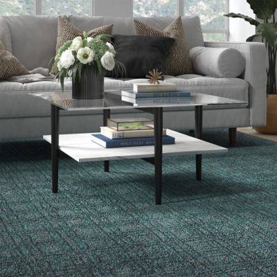 Image showing 7 th Hudson&Canal Otto Square Coffee Table with Faux Marble Shelf, 32 in.