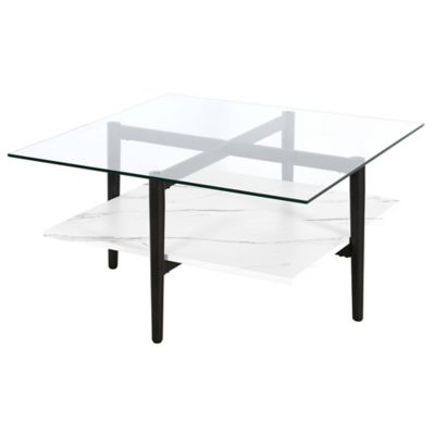 Image showing 8 th Hudson&Canal Otto Square Coffee Table with Faux Marble Shelf, 32 in.
