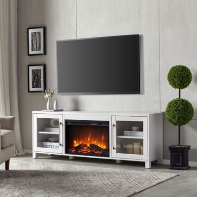 Hudson&Canal Quincy Rectangular TV Stand with 26 in. Log Fireplace for TVs Up to 80 in.