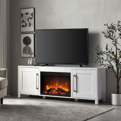 Hudson&Canal Chabot Rectangular TV Stand with 26 in. Log Fireplace for TVs Up to 80 in.