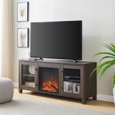 Hudson&Canal Quincy Rectangular TV Stand with Crystal Fireplace for TVs Up to 65 in.