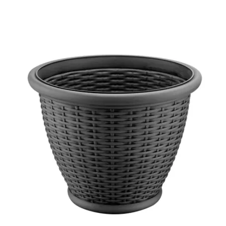 Red Shed 54.6 lb 16-inch Round Faux Resin/Wicker Planter Black Planters