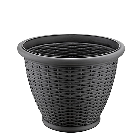 Red Shed 16 in. Faux Resin/Wicker Round Planter, Black