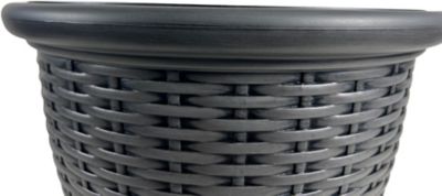 Image showing  54.6 lb. Faux Resin/Wicker Round Planter, 16 in., Black