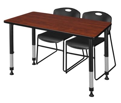 Regency Kee Adjustable Classroom Table with 2 Zeng Stack Chairs, 48 in. x 24 in., Black