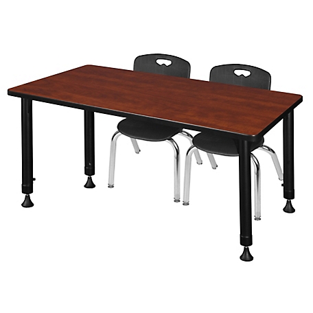 Regency Kee 48 x 24 in. Adjustable Classroom Table & 2 Andy 12 in. Black Chairs