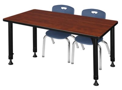 Regency Kee Adjustable Classroom Table with 2 Andy 12 in. Chairs, 48 in. x 24 in., Blue