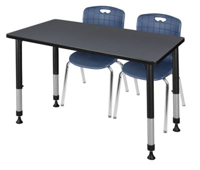 Regency Kee Adjustable Classroom Table with 2 Andy 18 in. Chairs, 48 in. x 24 in., Blue