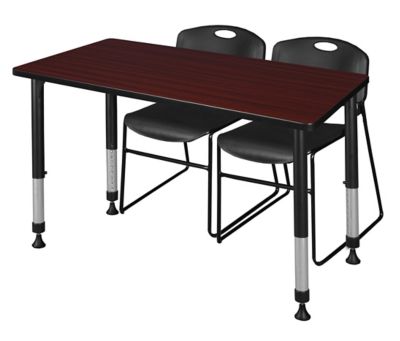 Regency Kee 48 x 24 in. Adjustable Classroom Table & 2 Zeng Stack Black Chairs -  MT4824MHAPBK44BK