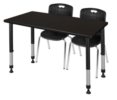 Regency Kee 48 x 24 in. Adjustable Classroom Table & 2 Andy 18 in. Black Chairs