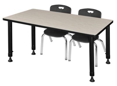 Regency Kee Adjustable Classroom Table with 2 Andy 12 in. Chairs, 48 in. x 24 in., Black