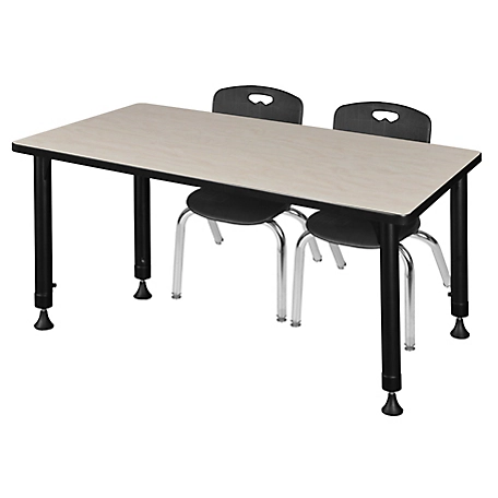 Regency Kee 48 x 24 in. Adjustable Classroom Table & 2 Andy 12 in. Black Chairs