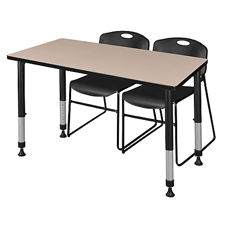 Regency Kee 48 x 30 in. Adjustable Classroom Table & 2 Zeng Stack Black Chairs