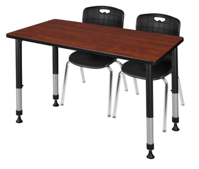 Regency Kee 48 x 30 in. Adjustable Classroom Table & 2 Andy 18 in. Black Chairs