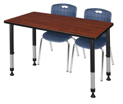 Regency Kee Adjustable Classroom Table with 2 Andy 18 in. Chairs, 48 in. x 30 in., Blue