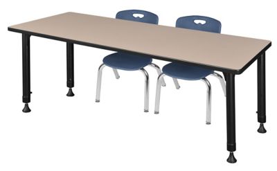 Regency Kee Adjustable Classroom Table with 2 Andy 12 in. Chairs, 60 in. x 24 in., Blue
