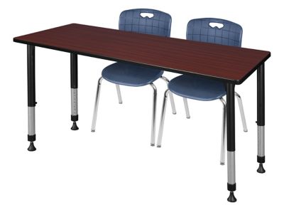 Regency Kee 60 x 24 in. Adjustable Classroom Table & 2 Andy 18 in. Blue Chairs