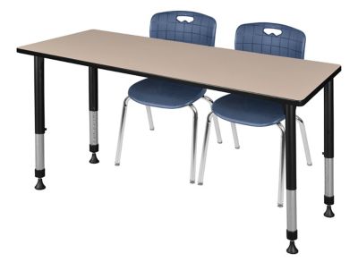 Regency Kee Adjustable Classroom Table with 2 Andy 18 in. Chairs, 60 in. x 30 in., Blue