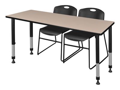 Regency Kee Adjustable Classroom Table with 2 Zeng Stack Chairs, 60 in. x 30 in., Black