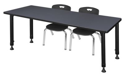 Regency Kee 60 x 30 in. Adjustable Classroom Table & 2 Andy 12 in. Black Chairs