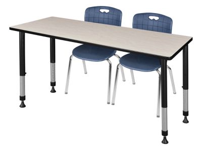 Regency Kee Adjustable Classroom Table with 2 Andy 18 in. Chairs, 60 in. x 30 in., Blue