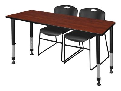Regency Kee Adjustable Classroom Table with 2 Zeng Stack Chairs, 66 in. x 24 in., Black