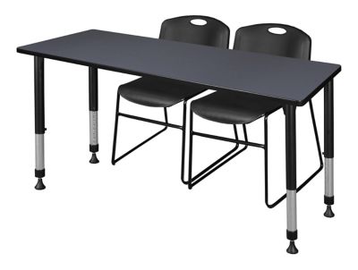 Regency Kee 66 x 24 in. Adjustable Classroom Table & 2 Zeng Stack Black Chairs