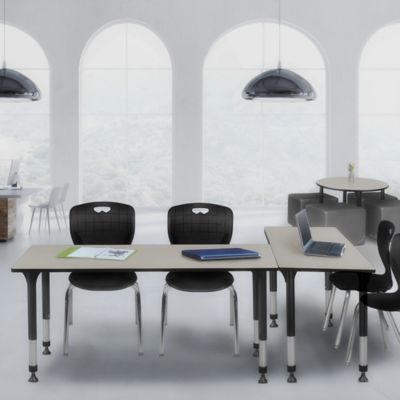 Image showing  Kee Adjustable Classroom Table with 2 Andy 18 in. Chairs, 66 in. x 24 in., Black