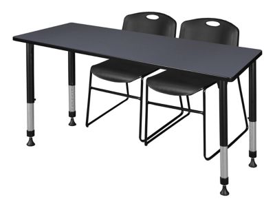 Image showing  Kee Adjustable Classroom Table with 2 Zeng Stack Chairs, 72 in. x 30 in., Black