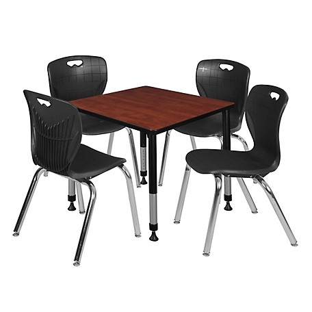 Regency Kee 30 in. Square Adjustable Classroom Table & 4 Andy 18 in. Black Chairs
