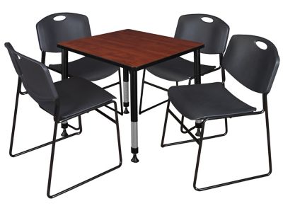 Regency Kee 30 in. Square Adjustable Classroom Table & 4 Zeng Stack Black Chairs