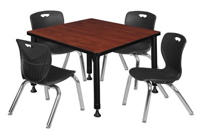 Regency Kee 30 in. Square Adjustable Classroom Table & 4 Andy 12 in. Black Chairs
