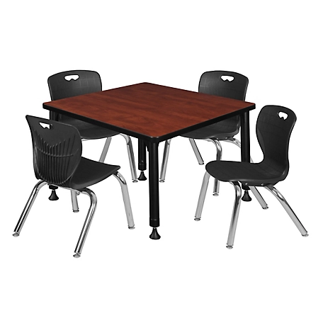 Regency Kee 30 in. Square Adjustable Classroom Table & 4 Andy 12 in. Black Chairs